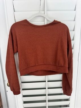 Cropped Waffle Knit Pullover - Rust